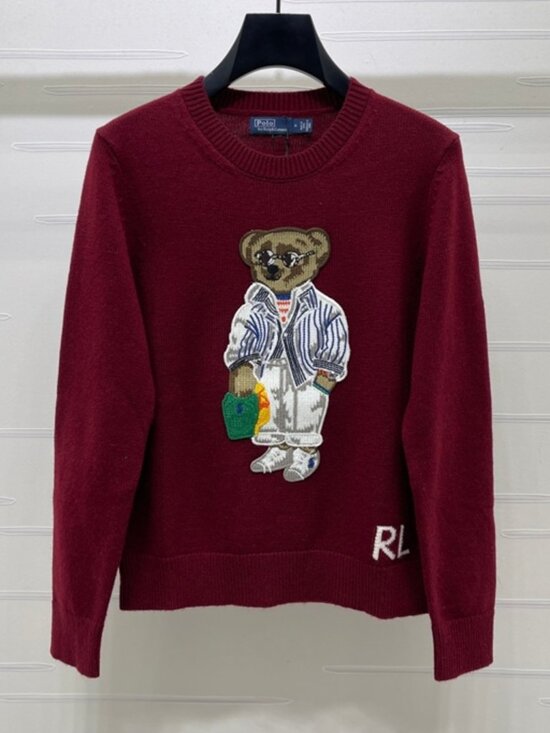Polo Ralph Lauren Sweaters - Polo Ralph Lauren Burgundy Polo Bear Crewneck Knit Sweater